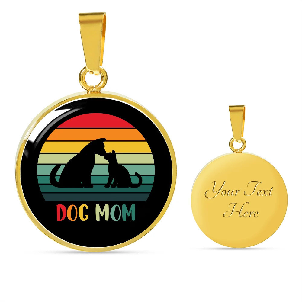 rainbow dog mom Personalized Engraved Gold Circle Necklace Custom Name Date Gif